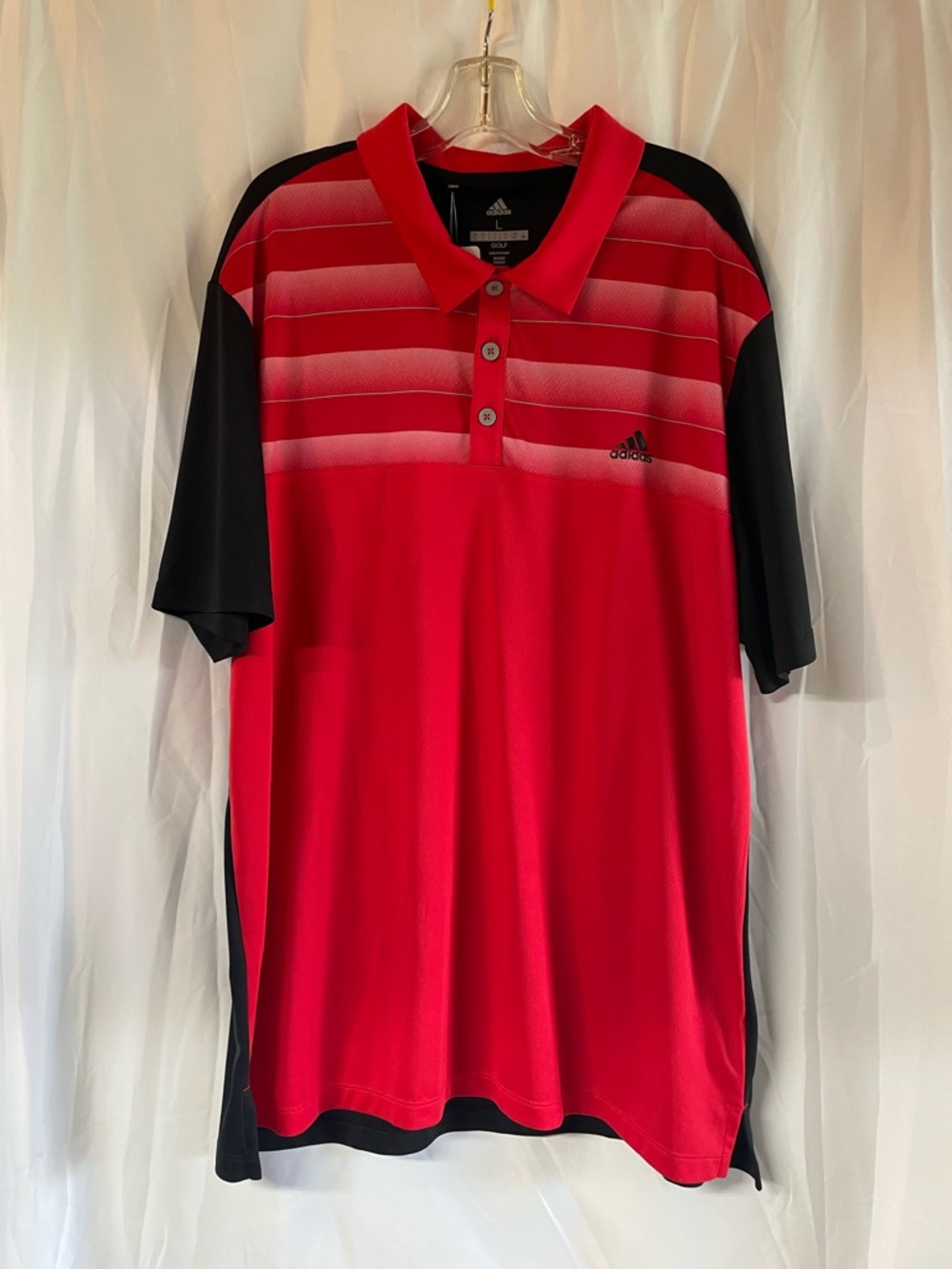 adidas Red and Black Striped Men's Golf Polo